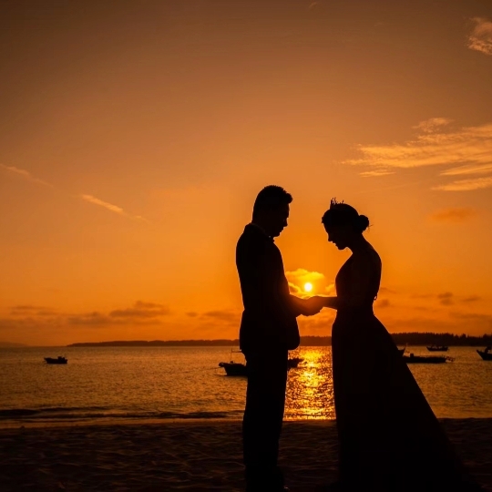 草坪婚纱、夕阳黄昏