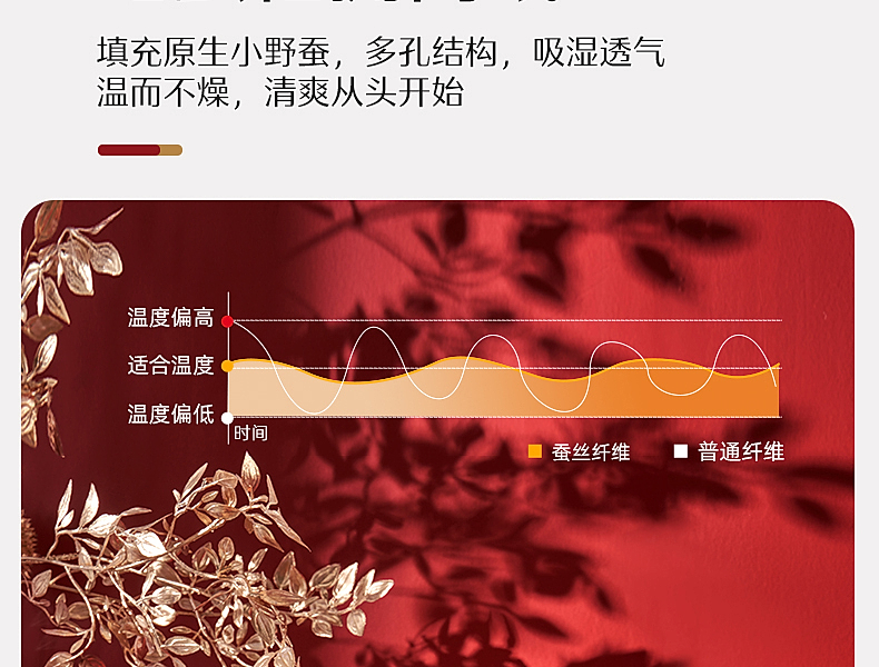 【水星家纺】40S全棉柞蚕丝复合囍·金玉良缘抗菌蚕丝纤柔对枕
