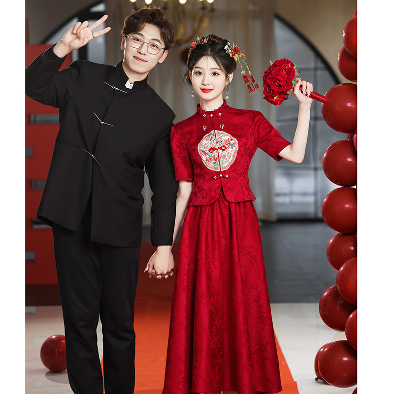 新娘敬酒服2024春季新款中式紅色旗袍小個子中國風訂婚領證晚禮服