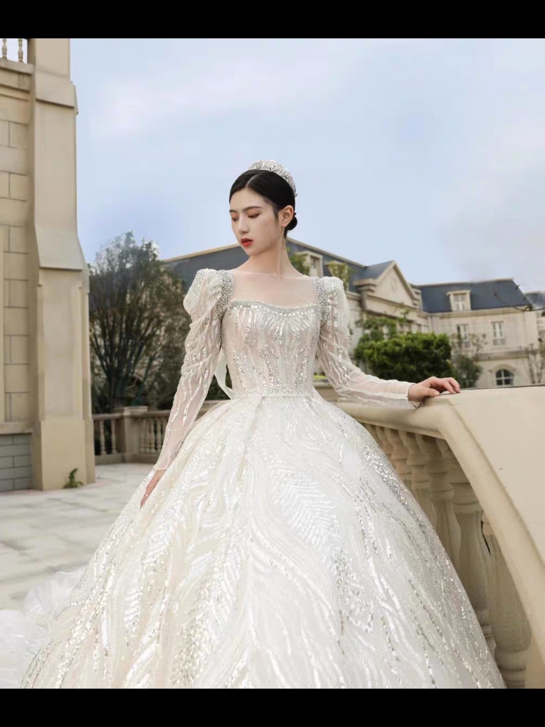 2020长袖星空闪带钻显白显瘦显高婚纱