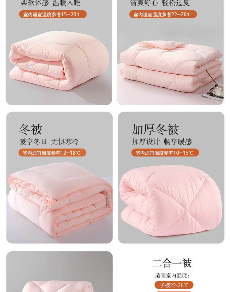 【水星家紡】克洛怡抗菌七孔加厚冬被(玉粉色)被芯