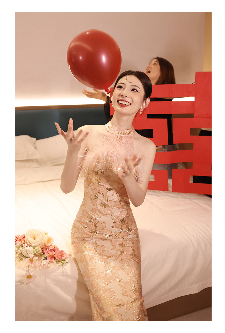 新中式敬酒服新娘高级感旗袍订婚礼服连衣裙粉色晨袍2024新款轻奢