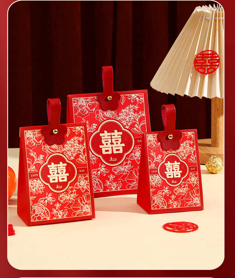 【50個(gè)】紅色燙金雙喜喜糖盒