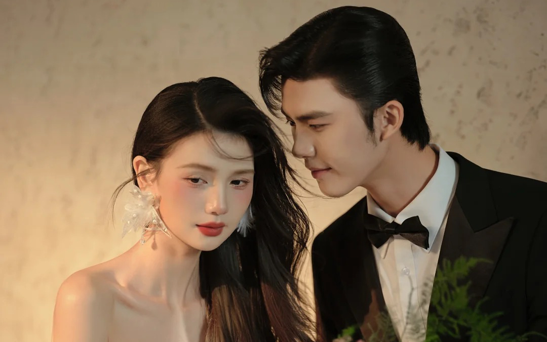 自由松弛的复古风婚纱照
