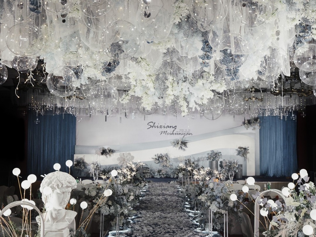 莫兰迪雾霾蓝婚礼 纯场布23800