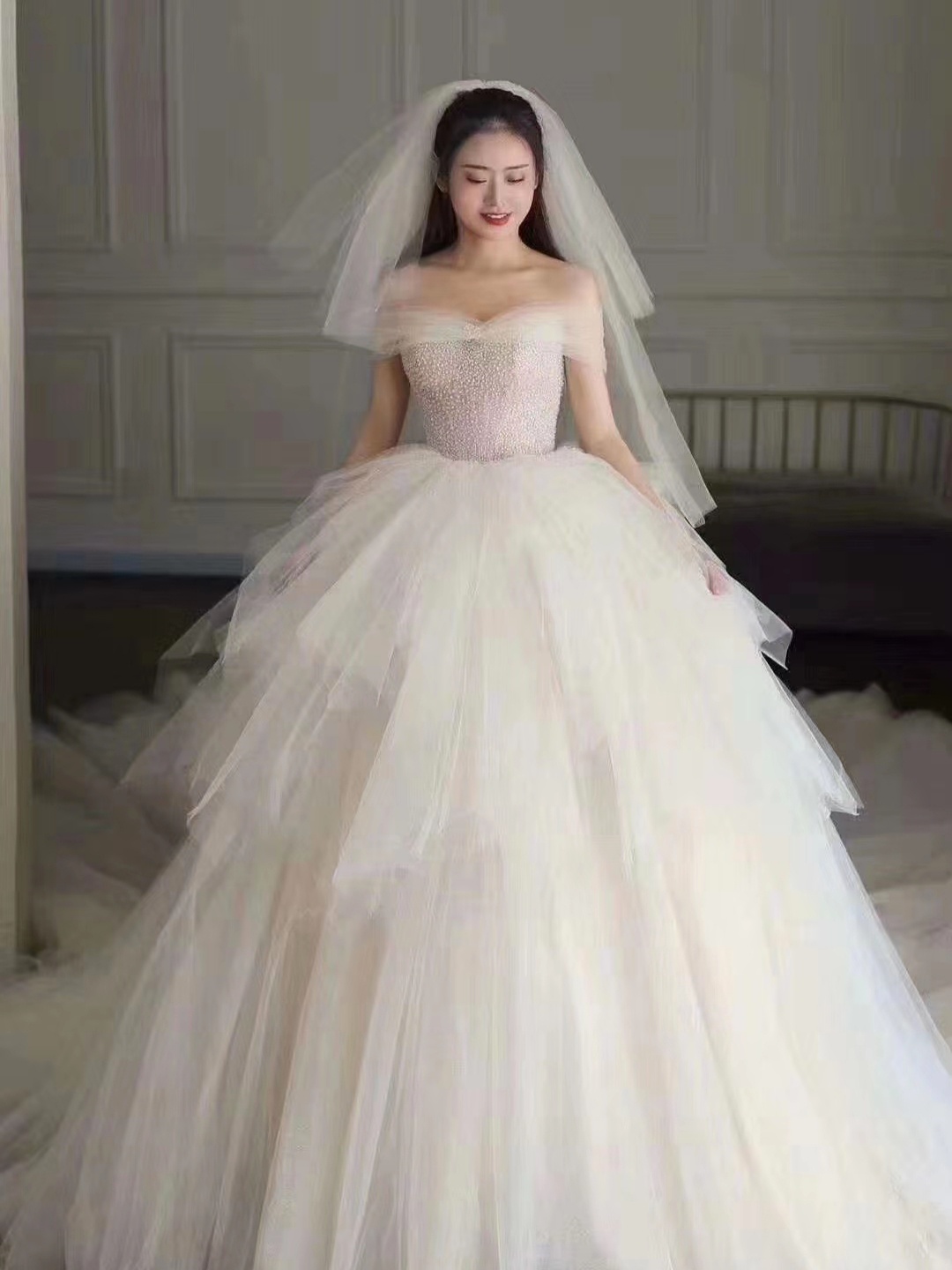 【黛妃婚纱礼•西服定制】20年新款公主风简约主纱