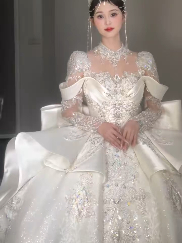 超美长袖婚纱