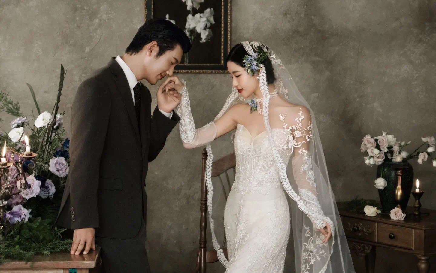 超美的復(fù)古法式婚紗