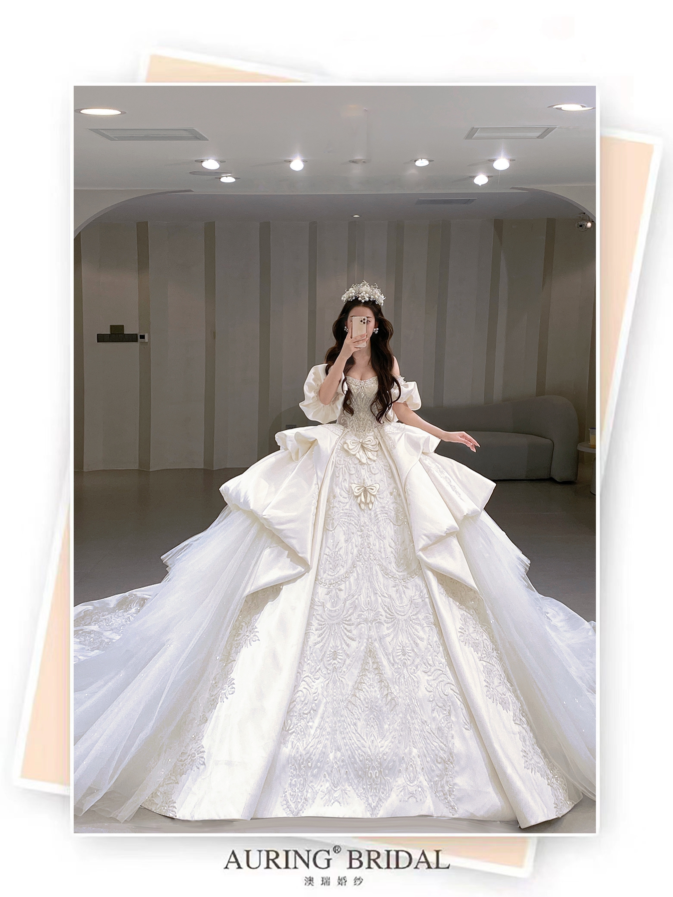 【春雪玉蝶】一字肩公主风重工婚纱