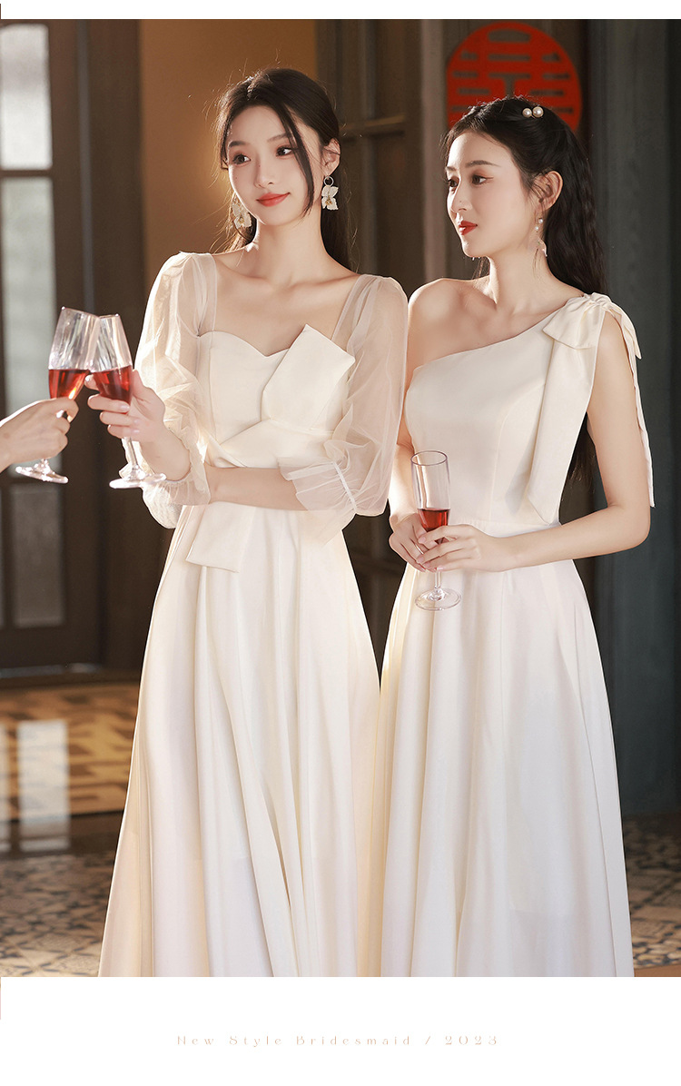 【現貨速發】伴娘服2024新款香檳色平時可穿小眾高級感合唱緞面姐妹團晚禮服女