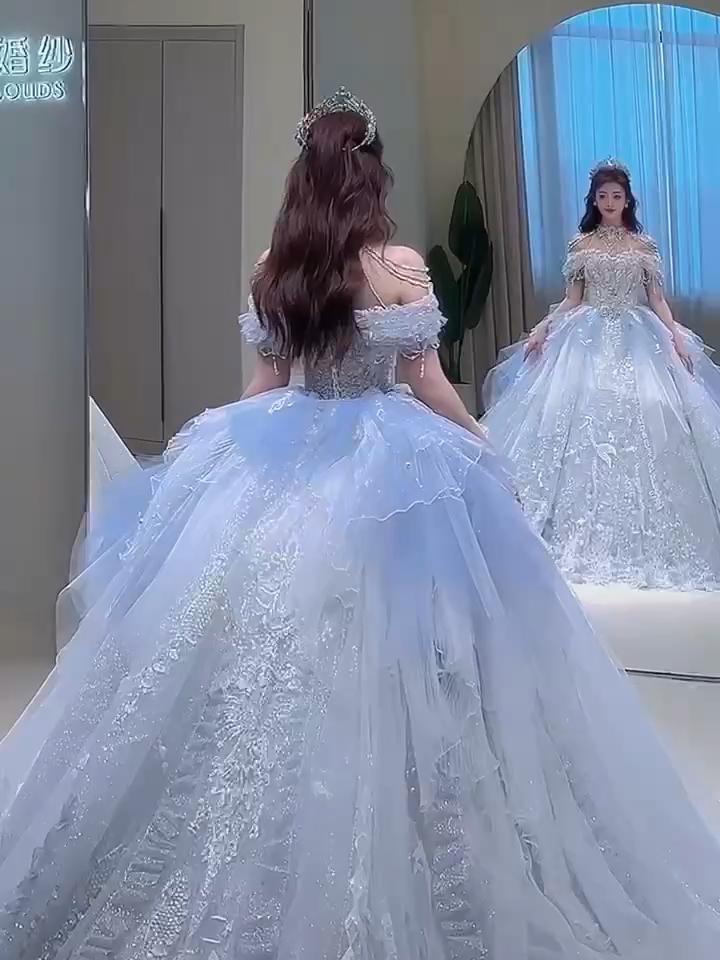 爱你｜重工淡蓝色公主大拖尾