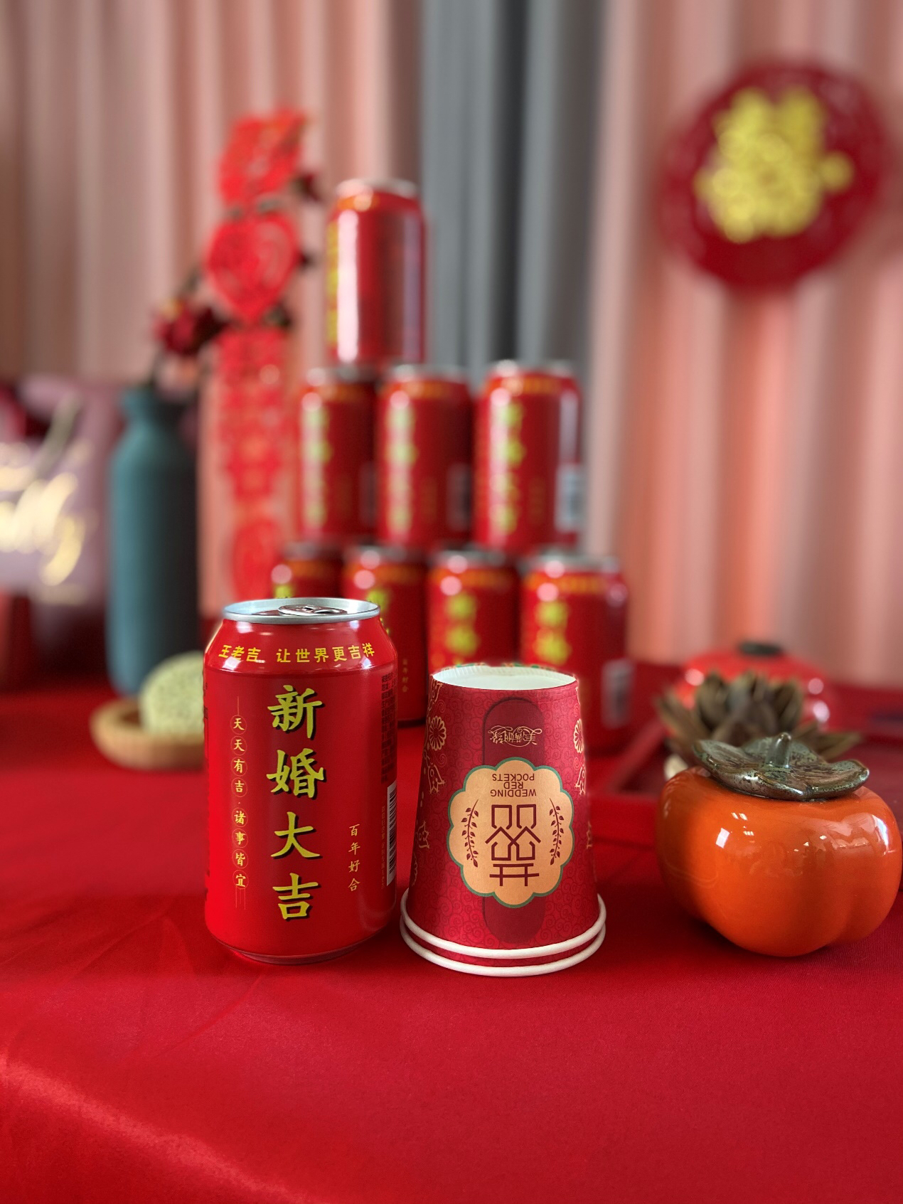 大婚当天饮品区布置，王老吉新婚大吉吉运罐长辈都称赞！