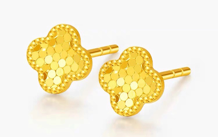 足金999 I 闪耀四叶草黄金耳钉