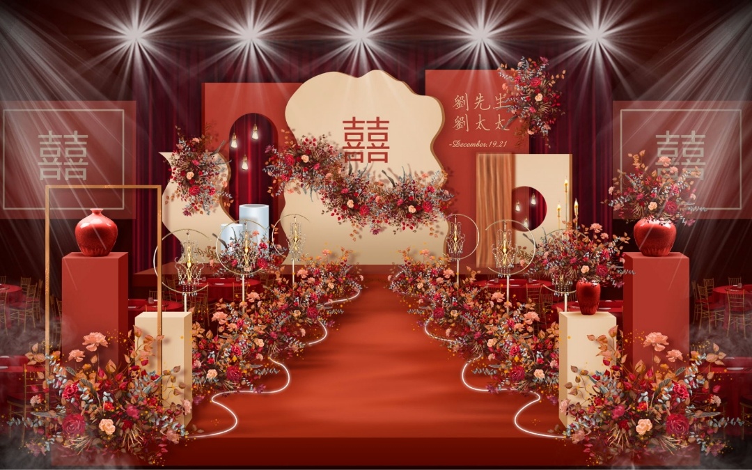 含中国传统元素的红金配色主题婚礼