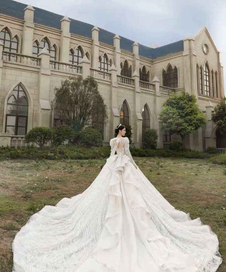 2020长袖星空闪带钻显白显瘦显高婚纱