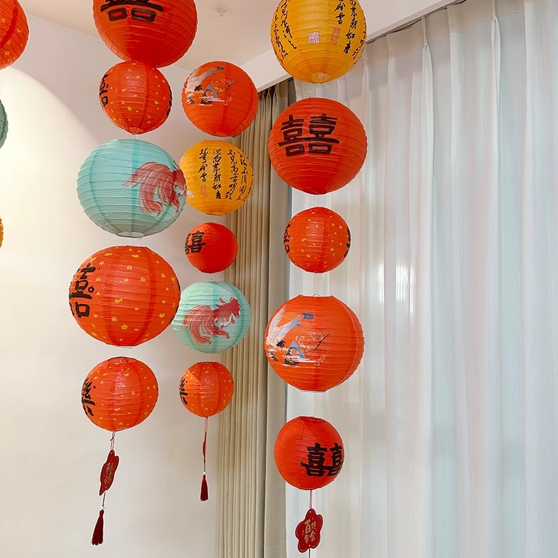 灯笼喜字挂饰 发光宫灯场景装饰套餐