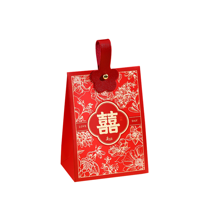 【50個(gè)】紅色燙金雙喜喜糖盒