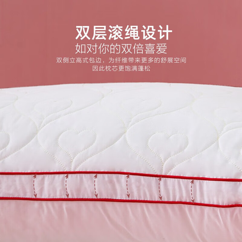 【水星家纺】心心相连婚庆对枕48cm×74cm 40S全棉