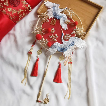 仙鹤款中式婚礼新娘手持团扇秀禾服汉服拍照造型扇子