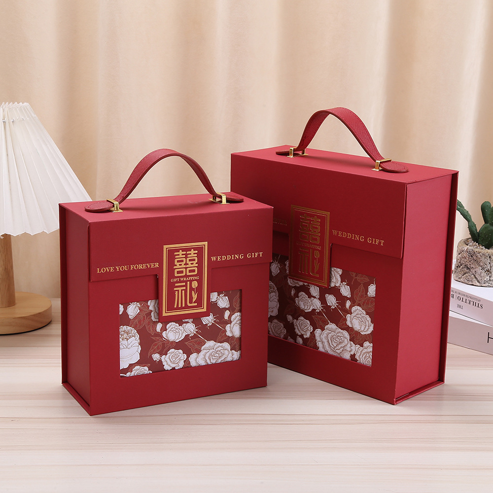 中式手提喜糖盒喜禮花卉伴手禮盒節日禮品禮物盒婚慶回禮包裝盒