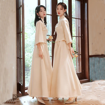 2022新款香檳色伴娘服女中式民國風春季中國風婚禮姐妹服伴娘團平時可穿