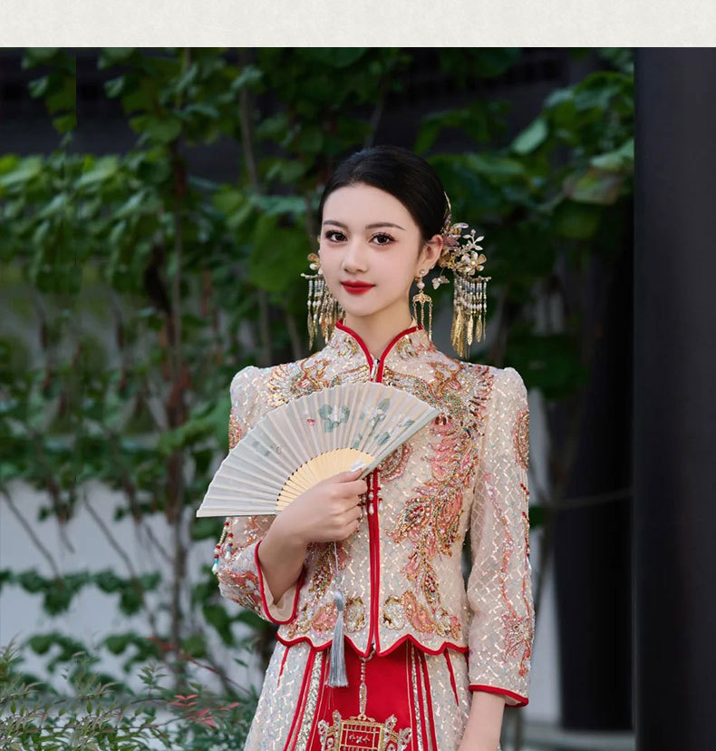 金紅色新款2023夏季新中式新娘秀禾服結婚禮服修身顯瘦敬酒服秀禾