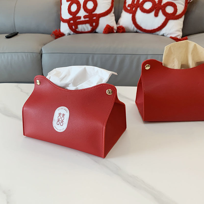 好事發生結婚喜慶婚房裝飾抽紙盒客廳收納紙巾盒中式紅色紙抽套袋