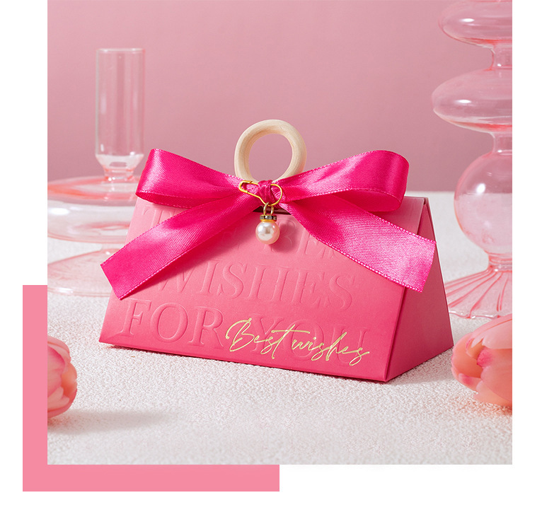 【買1送1】歐式玫紅色喜糖盒高級小眾簡約婚禮糖盒手提喜糖包裝盒結婚喜糖袋