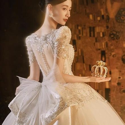 【希雅】法式婚纱新娘2023新款出门高级重工结婚主纱复古拖尾大码