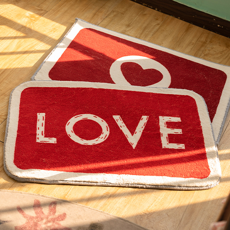 【包郵】紅色愛心結婚地毯仿羊絨床邊毯可手洗
