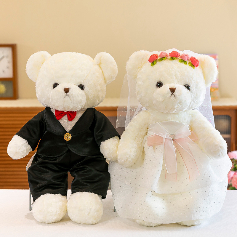 婚紗熊婚慶玩偶結婚情侶公仔熊壓床娃娃一對毛絨玩具女生婚房布置