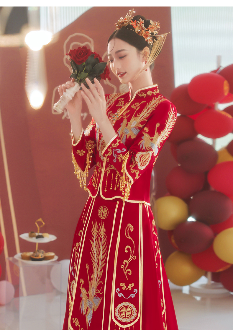 緞面秀禾服新娘新款中式顯瘦重工結婚嫁衣龍鳳褂女敬酒服