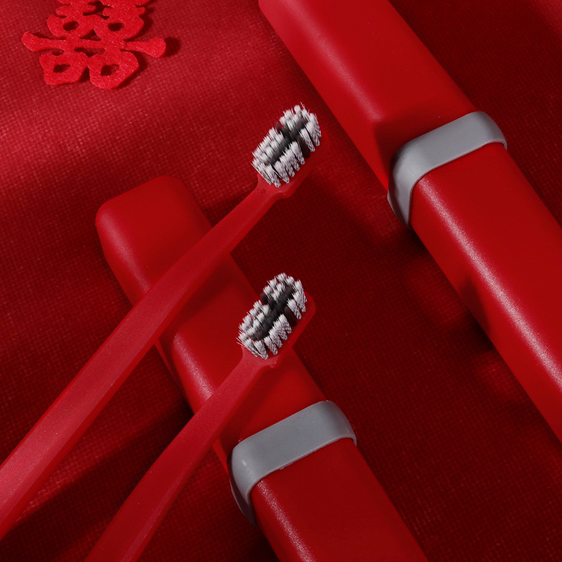 結婚用品家用情侶紅色盒裝旅行便攜軟毛牙刷新人婚禮高檔牙具
