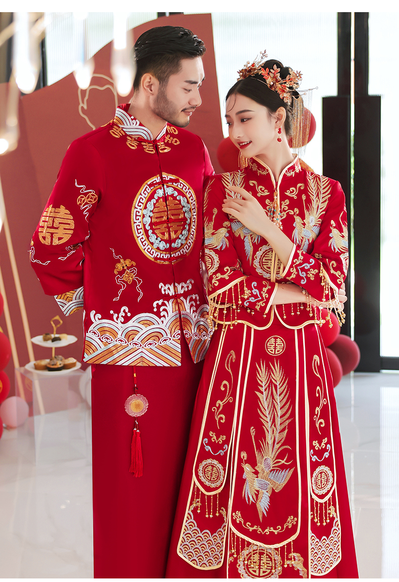 緞面秀禾服新娘新款中式顯瘦重工結婚嫁衣龍鳳褂女敬酒服