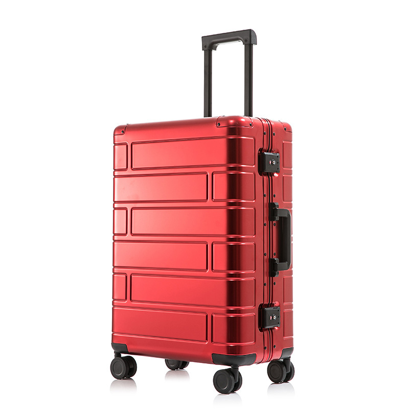 高檔行李箱紅色結婚陪嫁拉桿箱萬向輪嫁妝鋁框密碼箱旅行箱女備婚箱子