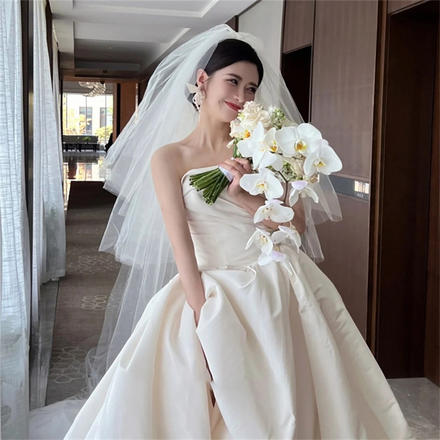 新娘头纱主婚纱多层蓬蓬韩式超长款头饰素纱摄影拍照结婚新款造型