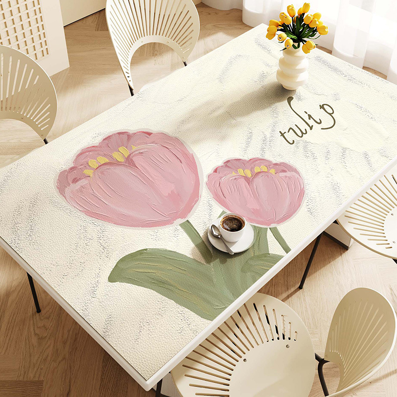 ins風花朵家用茶幾皮革桌布防水防油餐桌墊免洗可擦耐磨耐臟桌墊