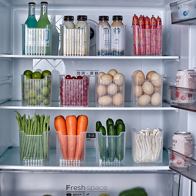 【包郵】冰箱側門收納盒透明磨砂整理盒廚房蔬菜調味品簡約條紋冰箱收納盒