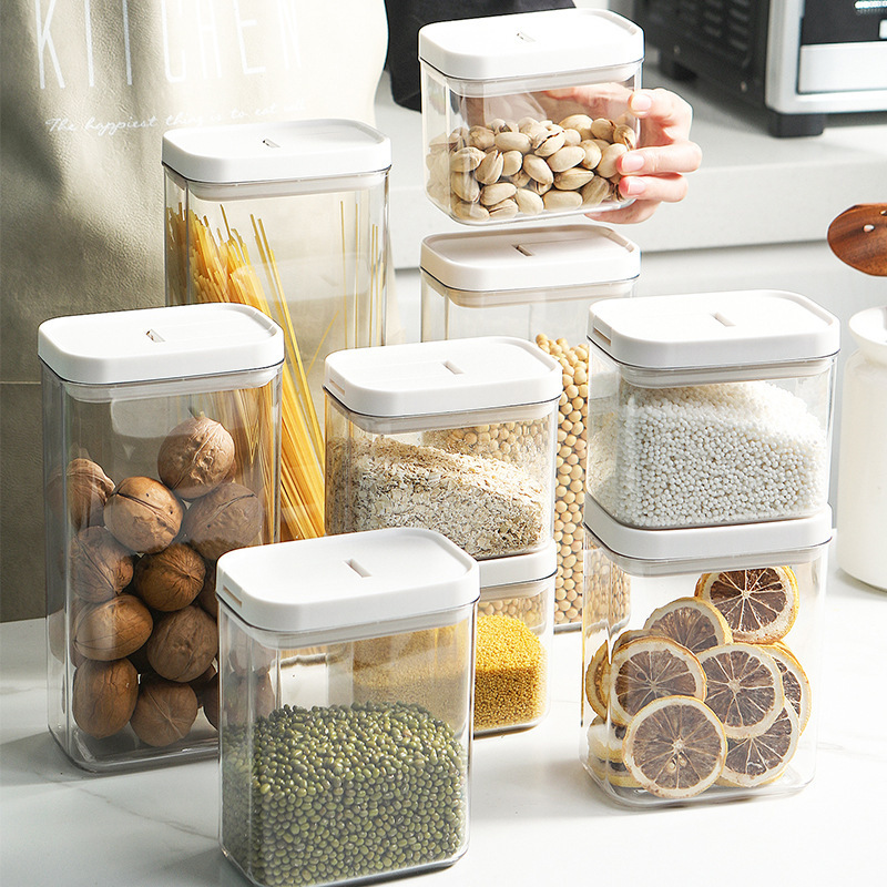 廚房食品密封罐塑料收納盒防潮按壓收納罐子五谷雜糧密封盒儲物罐