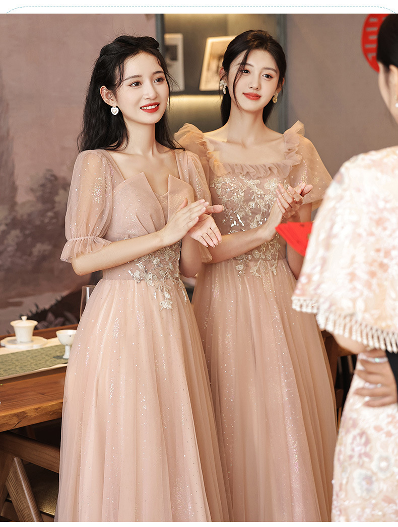 伴娘服粉色小众高级姐妹团礼服裙