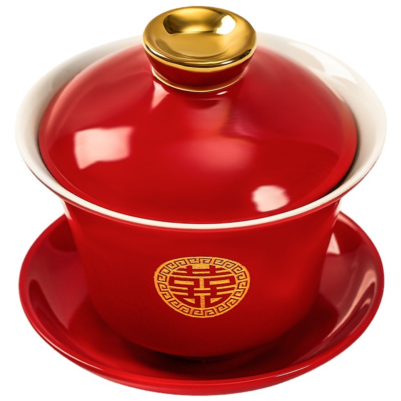 【多種可選】敬茶杯結婚改口陪嫁喜碗一對婚禮紅色對碗敬酒碗筷喜茶杯茶具套裝