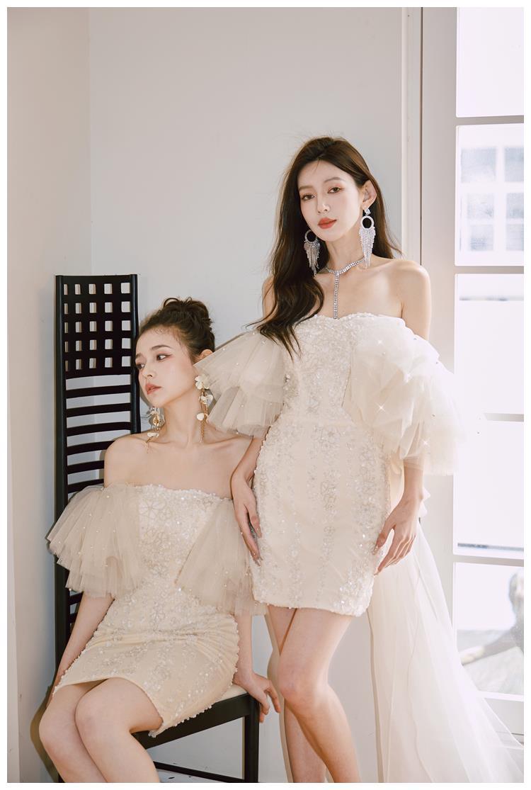 晨袍敬酒服闪亮片连衣裙
