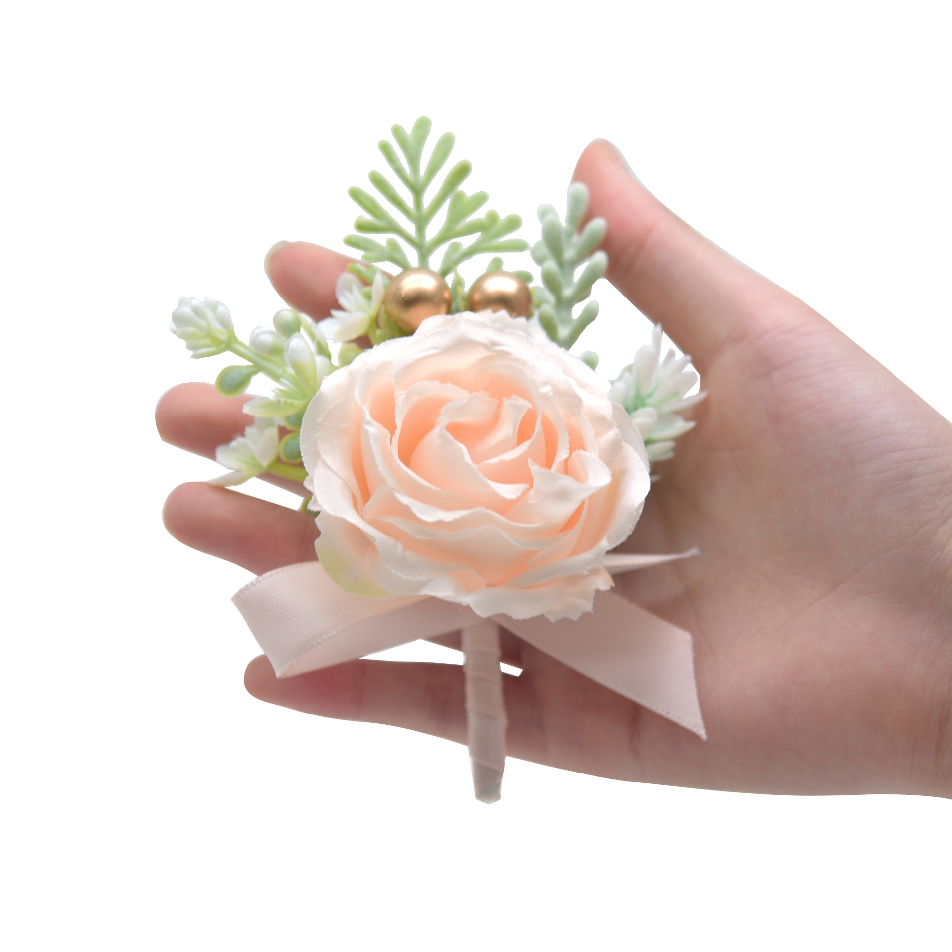  韓式婚禮單朵玫瑰仿真絹布手腕花胸花大全套