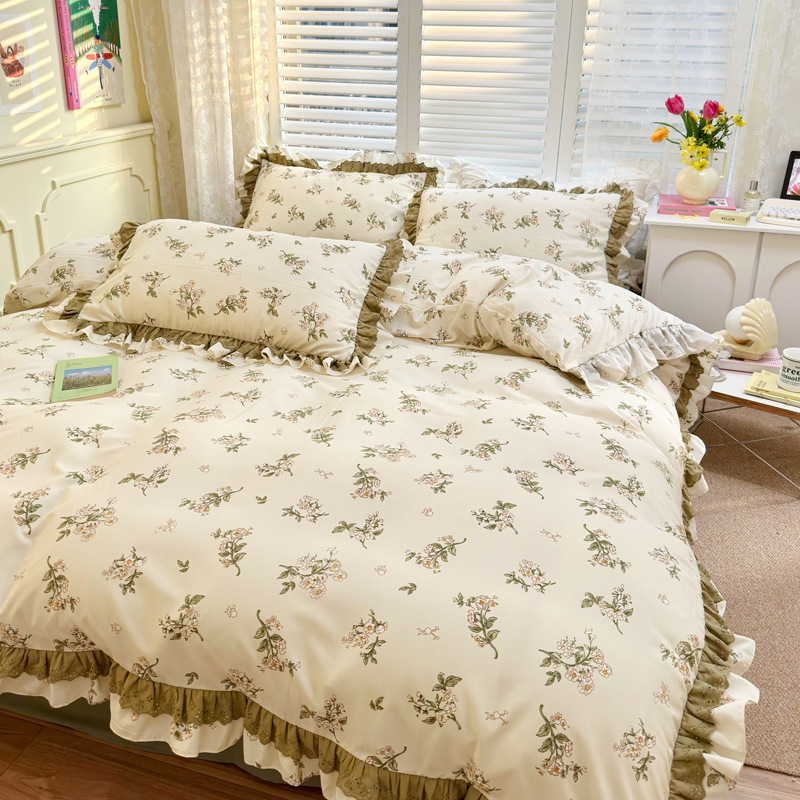 【13款可選】公主風仙女花邊床上四件套水洗棉床品清新碎花被套