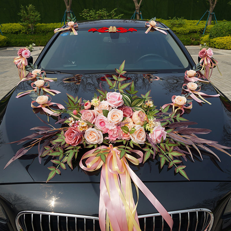 婚車鮮花主婚車裝飾車頭花仿真花車結婚車隊套裝布置創意裝飾用品