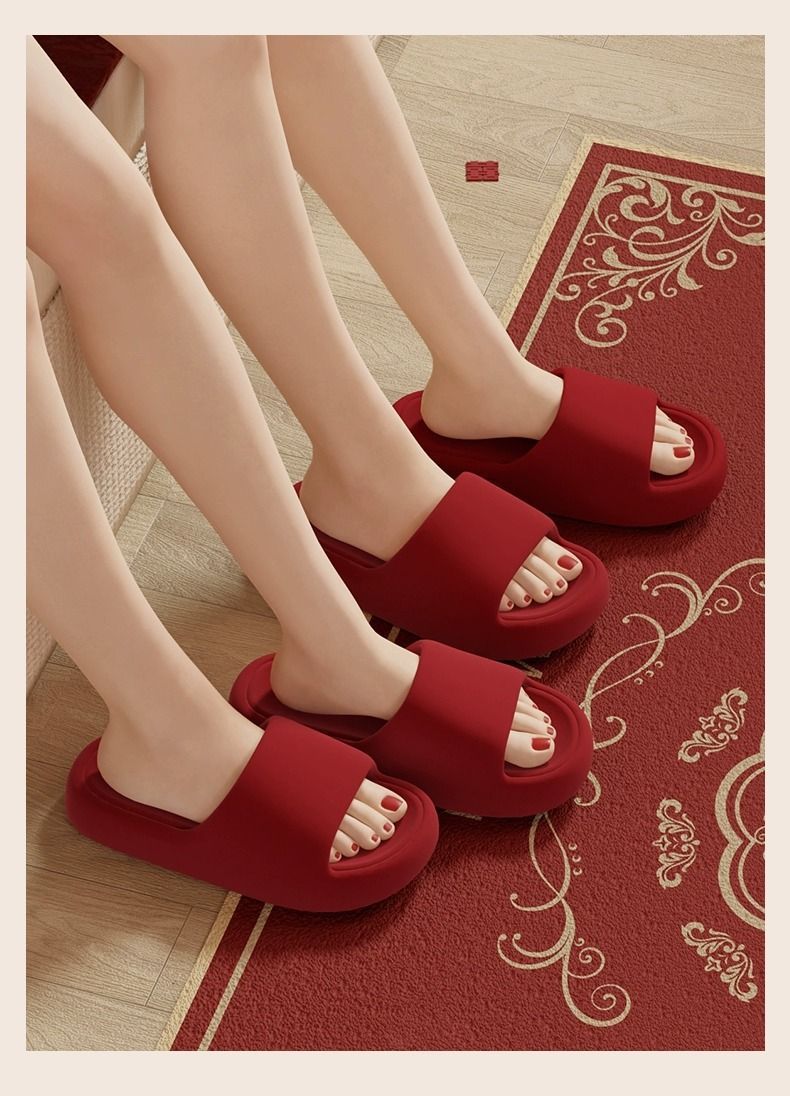 結婚紅色高級感拖鞋夏季厚底輕便eva室內喜慶伴娘陪嫁新婚鞋