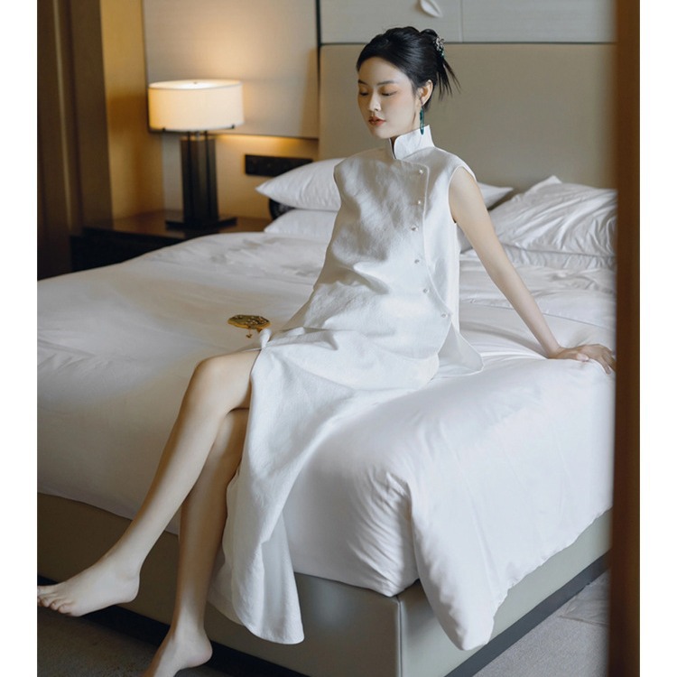 新中式旗袍改良年輕款白色晨袍禮服女新娘敬酒服訂婚禮服復古套裝