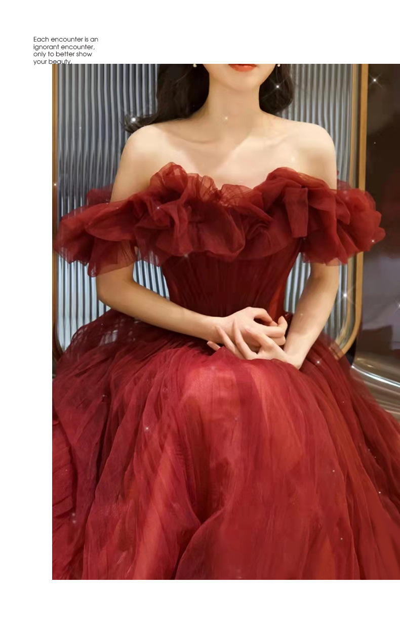 設計感敬酒服新娘新款夏季紅色晚禮服一字肩輕奢高級大碼