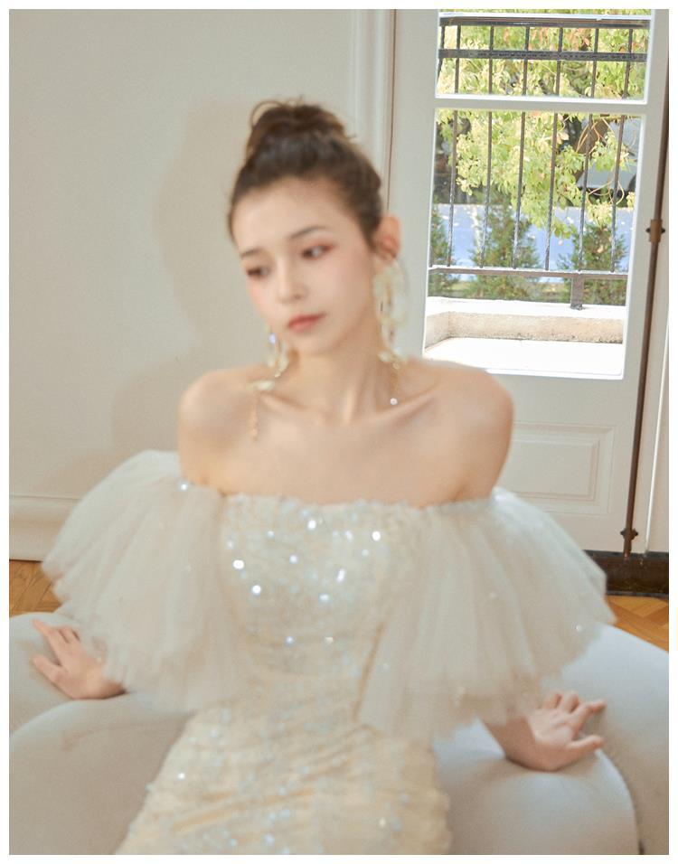 晨袍敬酒服闪亮片连衣裙