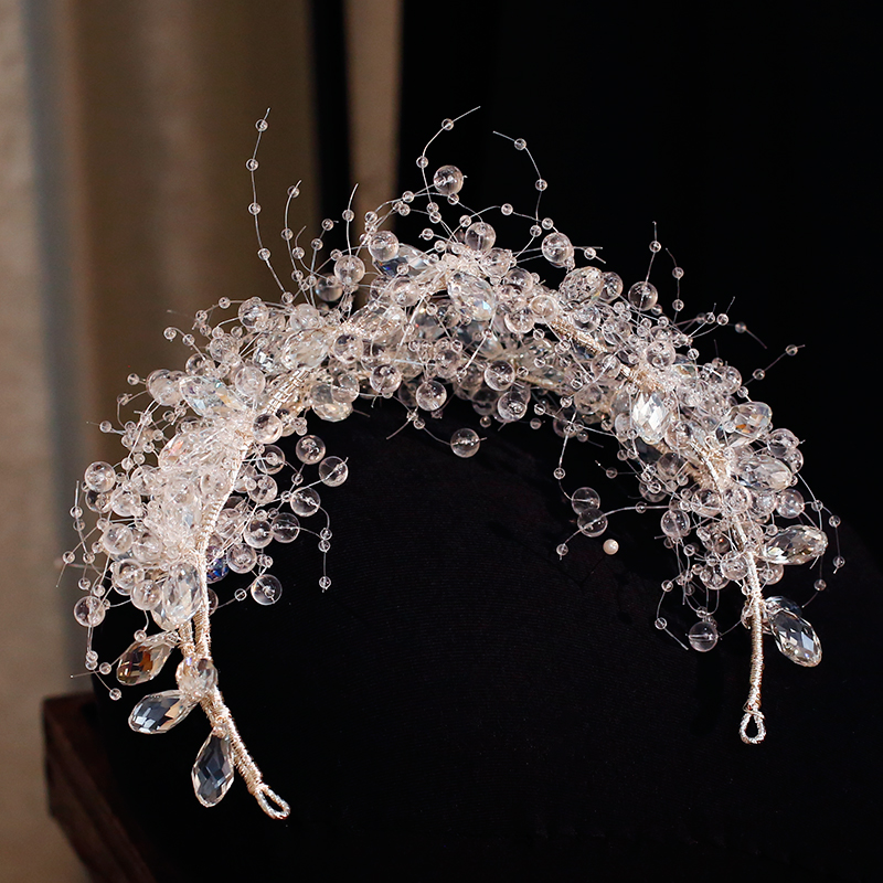 新娘結婚頭飾套裝亮晶晶發箍發飾后腦區盤發發夾重手工婚紗照造型
